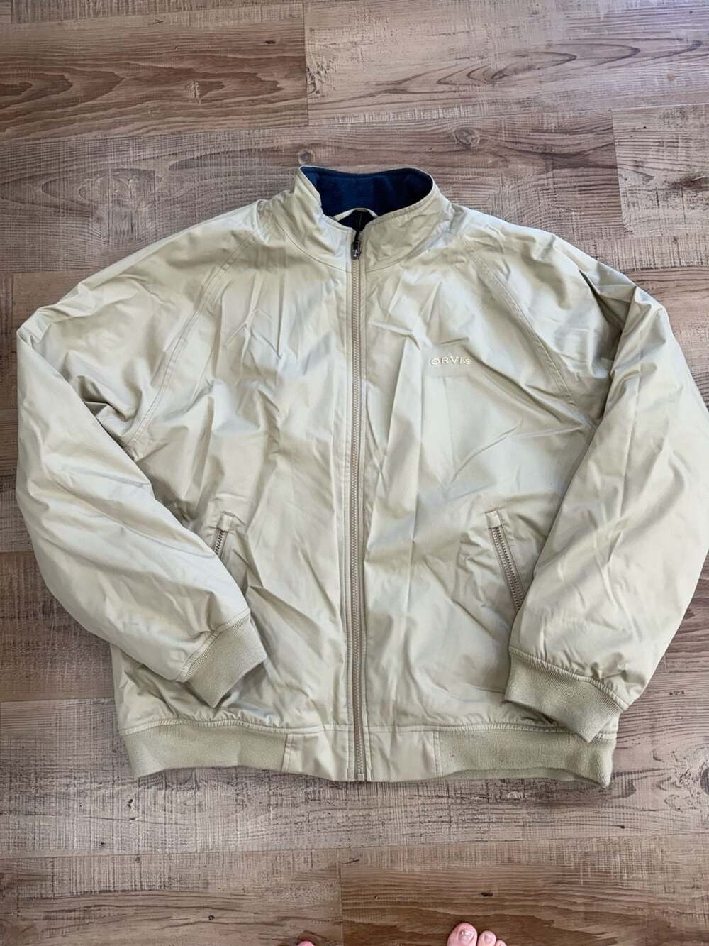 Orvis Men's Beige Full Zip Fleece-Lined Bomber Jacket Size XL